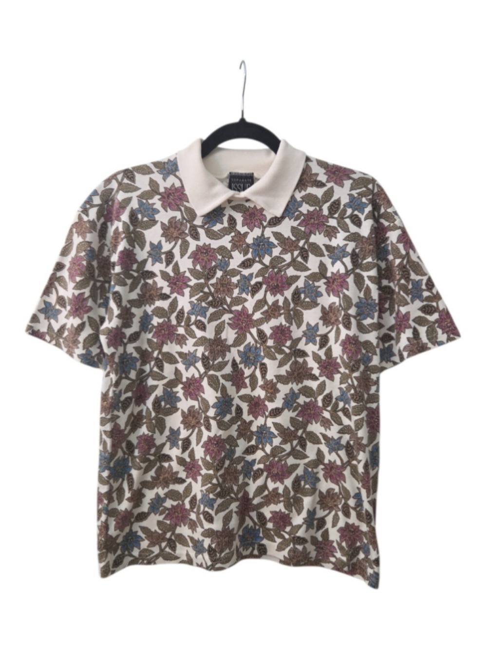 Separate Issue Vintage Floral Botanical Polo Shirt Medium Multi-Color